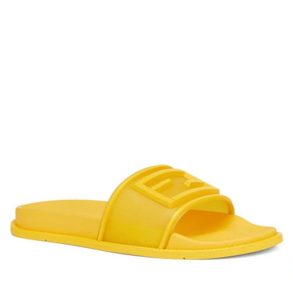 NEW - FENDI Logo-Embossed Baguette Rubber Slide Sandals - Yellow Size US 7